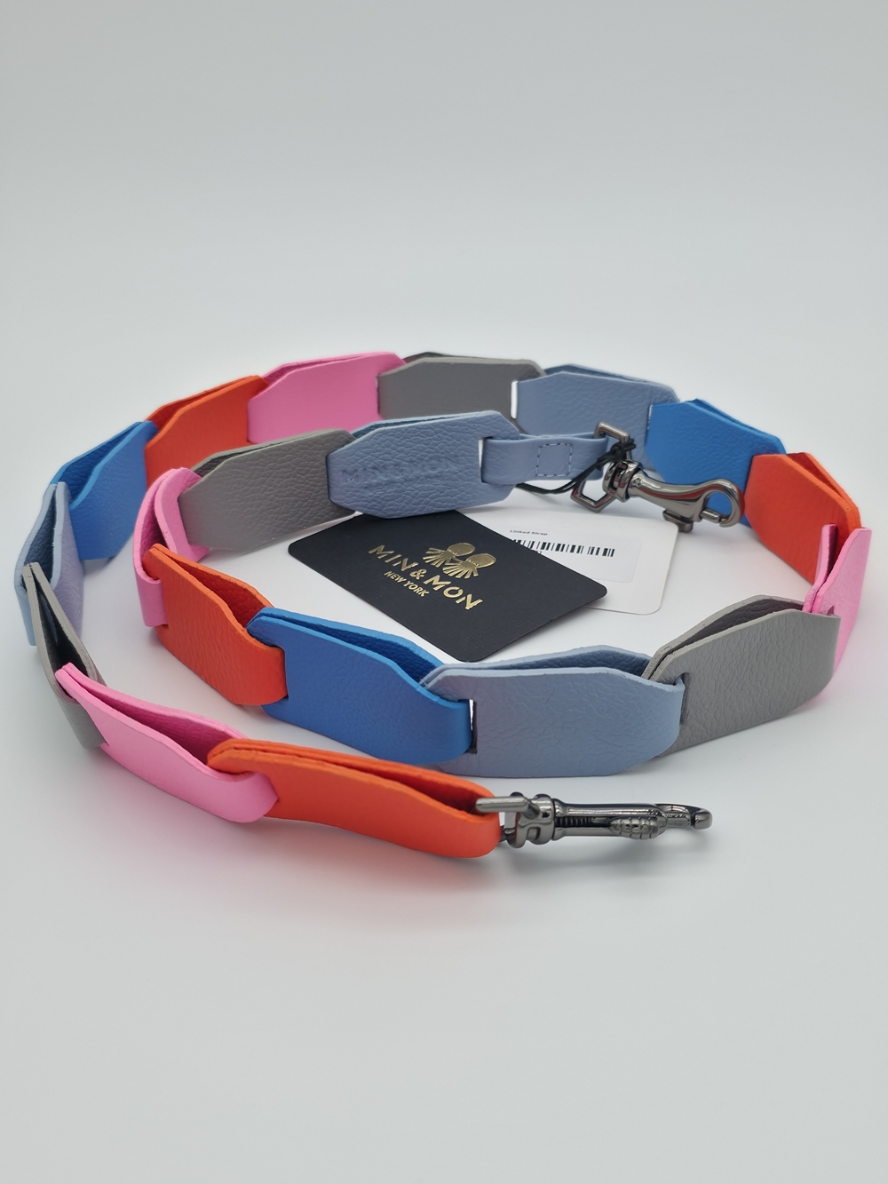 Min & Mon Multicolor Leather Bag Shoulder Strap - Pink, Orange, Blue, Gray